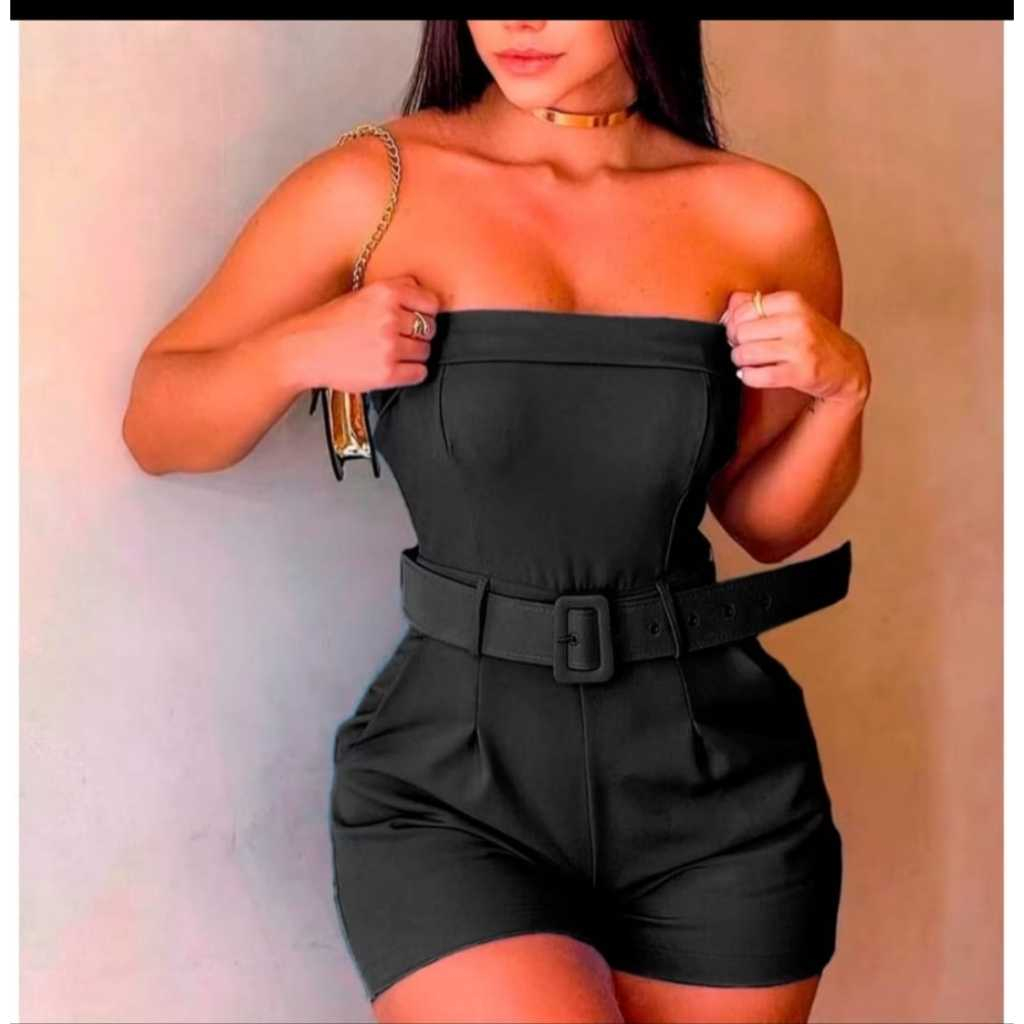 Macaquinho Alfaiataria femiminina  Curto Com Cinto e Bojo Macaquinho feminino Liquidação2026**& em Oferta na Shopee