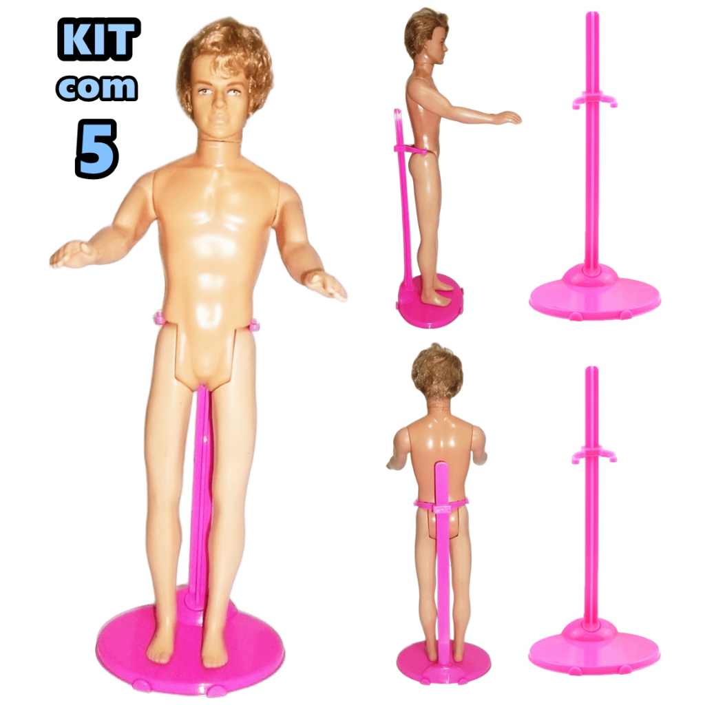 Kit 5 Suportes Para Boneco Ken Beto e Outros Modelo Clássico Rosa Expositor Display