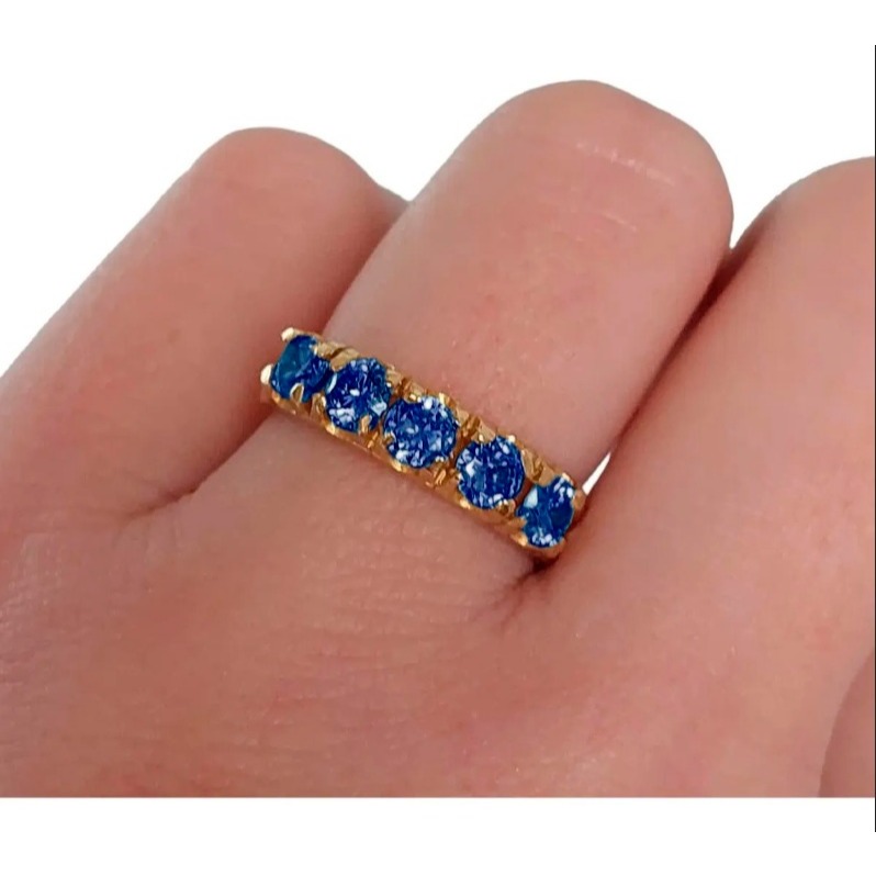 Meia Aliança Pedra Azul - Comprar com Melhor Preço em Anéis