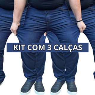 Kit 3 Calças Jeans Masculina Com Elastano Azul Plus Size Tamanho 50, 52, 54, 56 em Oferta na Shopee