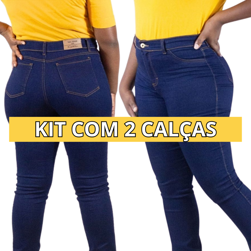 Kit 2 Calças Jeans Feminina Empina Bumbum Confortável Com Elastano Lycra Skinny Cintura Alta Azul