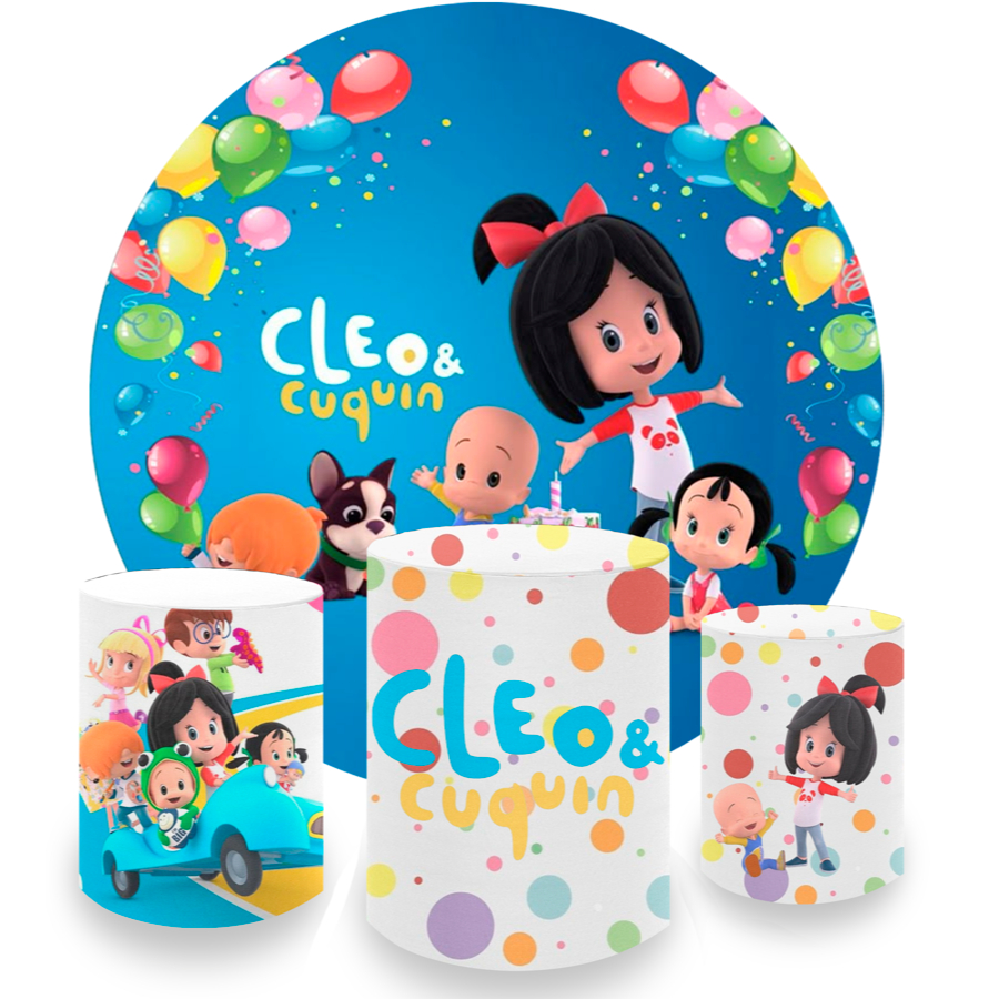 Kit Capa De Painel Redondo + Trio Capa Cilindro Decoração Para Festa Tema Cleo & Cuquin em Oferta na Shopee
