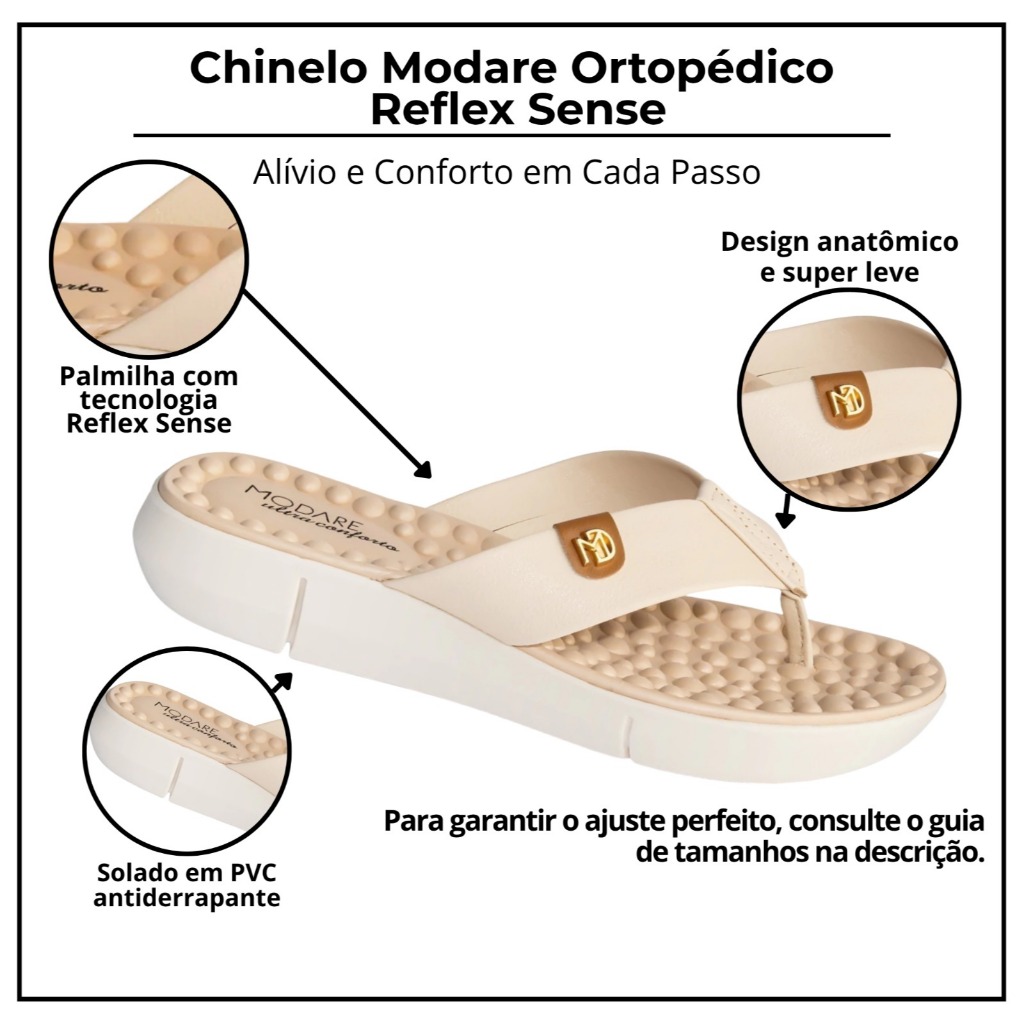 Detalhes do Chinelo Ortopedico Modare Feminino Esporão Massageador Macio Nude Camel