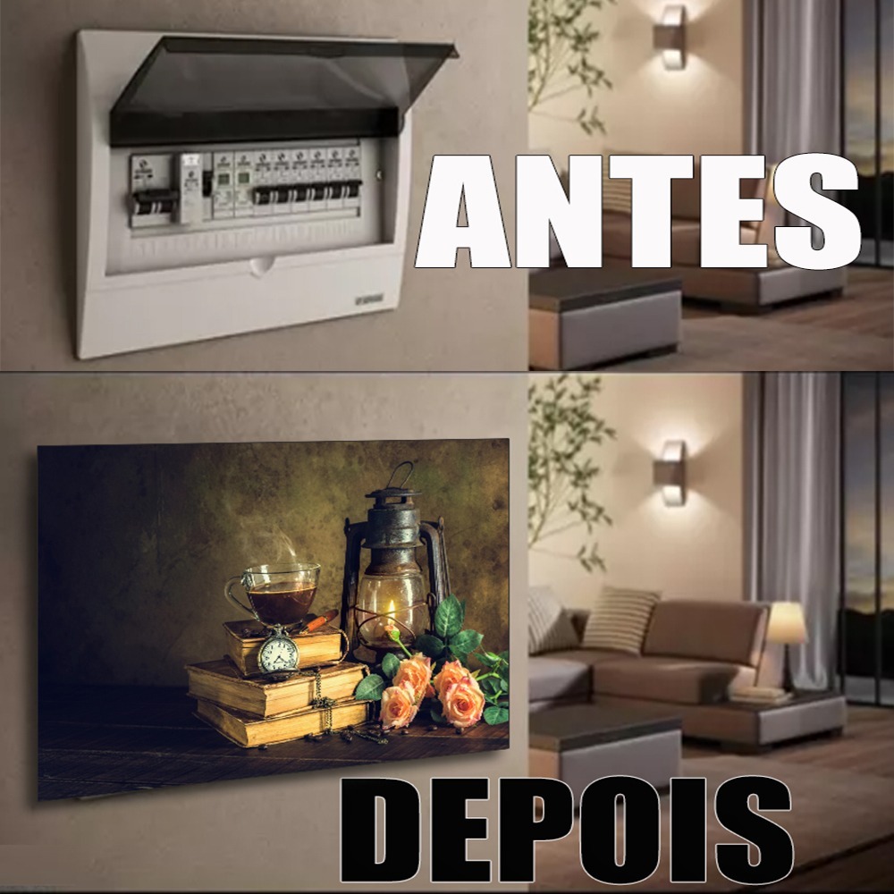 Quadro 90x80 Moldura Esconde Caixa Luz Energia Cobrir Distribuição Disjuntores decorativo sala cafe