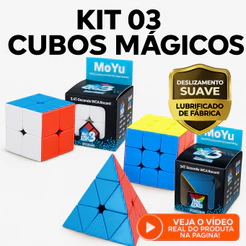 Kit 3 Cubo Mágico 2x2 + 3x3 + Pirâmide Pyraminx Profissional Original Moyu Stickerless Cube Brinquedo