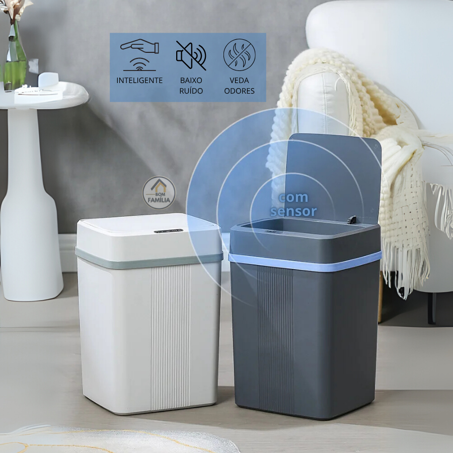 Lixeira Inteligente 16L e 18L com Sensor Automático Abre Fácil sem Toque Banheiro Cozinha Escritório