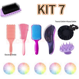 kit com 7 Itens Escova Onda/Polvo/Raquete/Mágica/Touca de Cetim/Xuxa de Cetim/ Escova Massageadora BEST em Oferta na Shopee