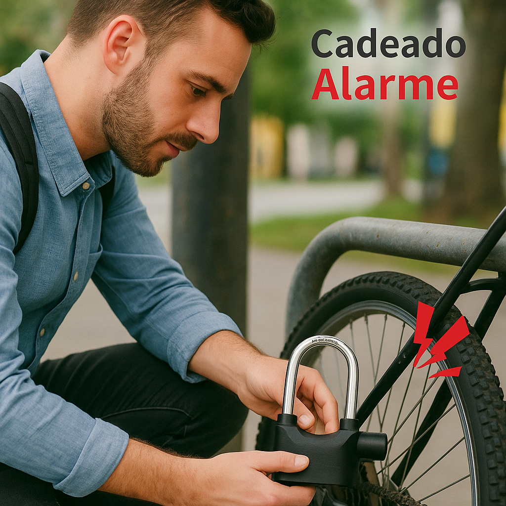 Cadeado com Alarme Sonoro Grande Anti Furto Para Bicicleta Moto Prova De Água Trava