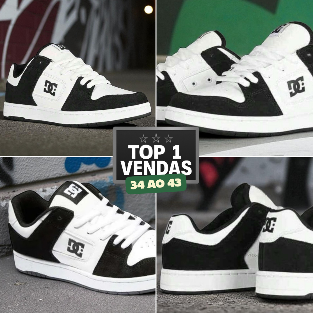 Tenis DC Shoes Masculino Feminino Casual Preto Branco Unissex 34 Ao 43 - Novo Lançamento