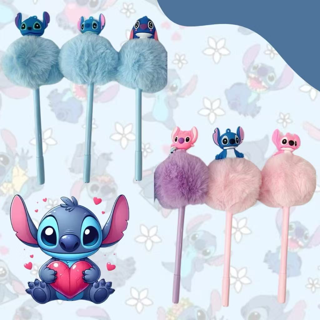 Kit de 4/8/12 Peças Caneta de gel fofa com Stitch de Pompom de ponta fina 0,5mm materia para escolar