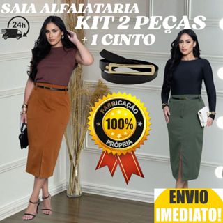 kit 2 Saia Longa Feminina Alfaiataria ACOMPANHA CINTO em Oferta na Shopee
