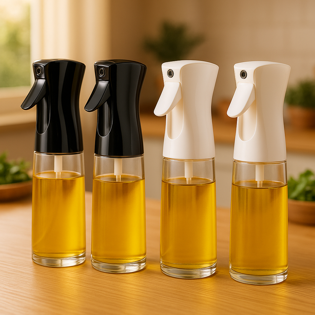 Kit Conjunto Jogo 4 Galheteiro Borrifador Spray Multiuso Azeite/Vinagre Vidro 180ml Preto/Branco Sortido