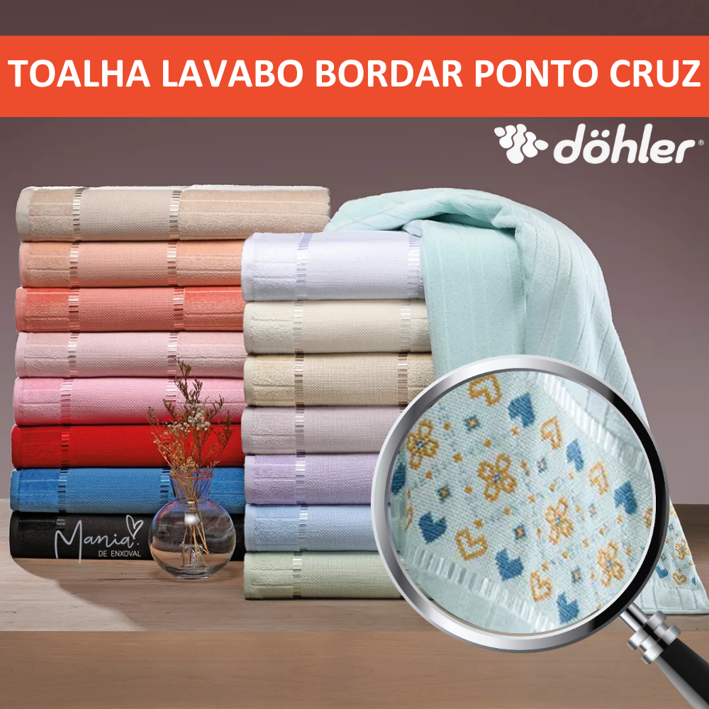 Toalha Lavabo Para Bordar Ponto Cruz Bella Dohler 100% Algodão Aveludada Artesanato