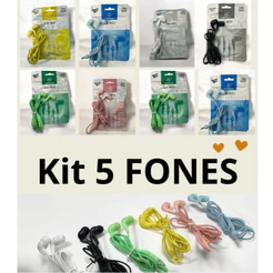 Kit 5 Fones de ouvido com fio e Microfone | Headset Colorido barato para celular PC Marca ALTOMEX/KAPBOM/ETC