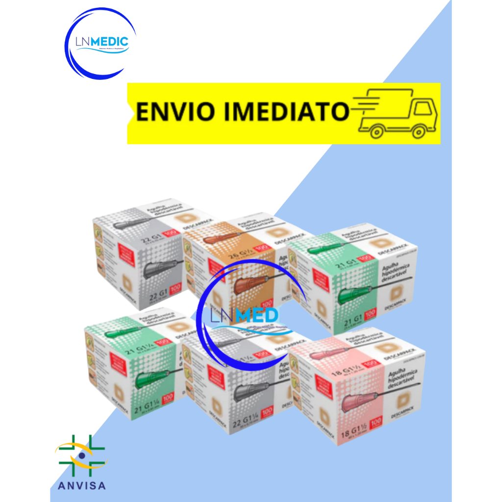 Agulha Hipodérmica 100un Descartável DESCARPACK - Diversos Tamanhos