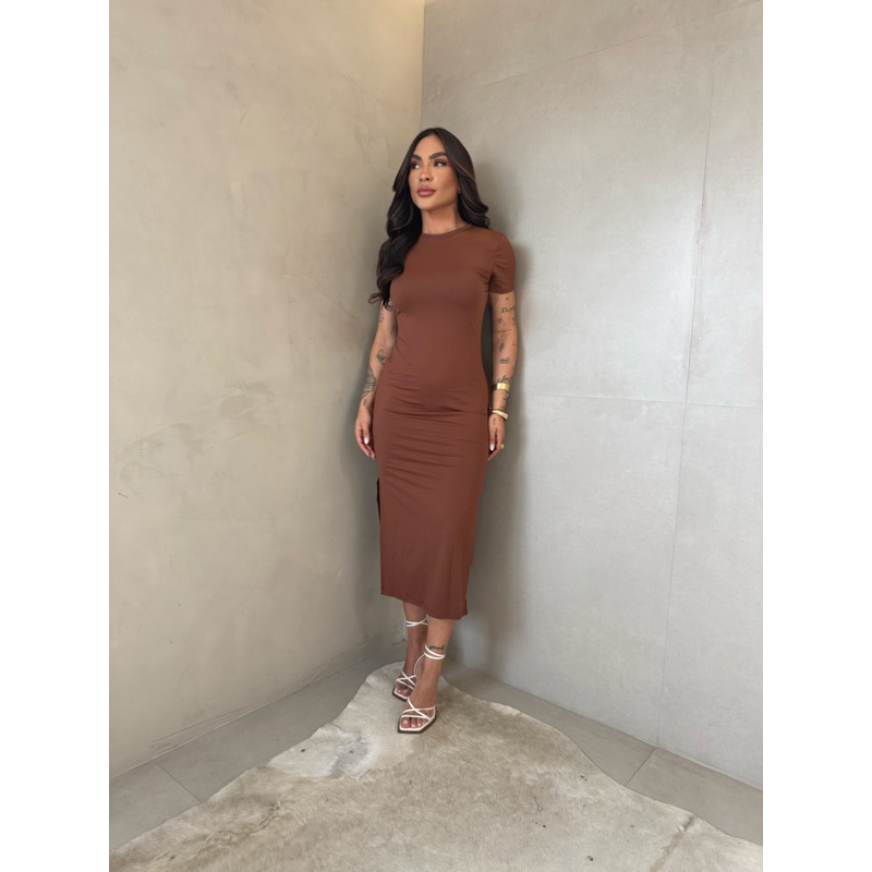 vestido de manga mídi feminino poliamida em Oferta na Shopee