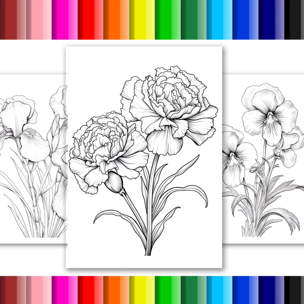 Kit 50 Desenhos para colorir Belas Flores 50 folhas A4