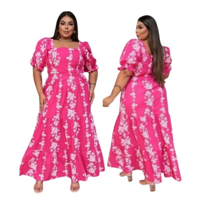 Vestido Plus Size Longo Elegante Ciganinha Tricoline Confortável #ModaFeminina