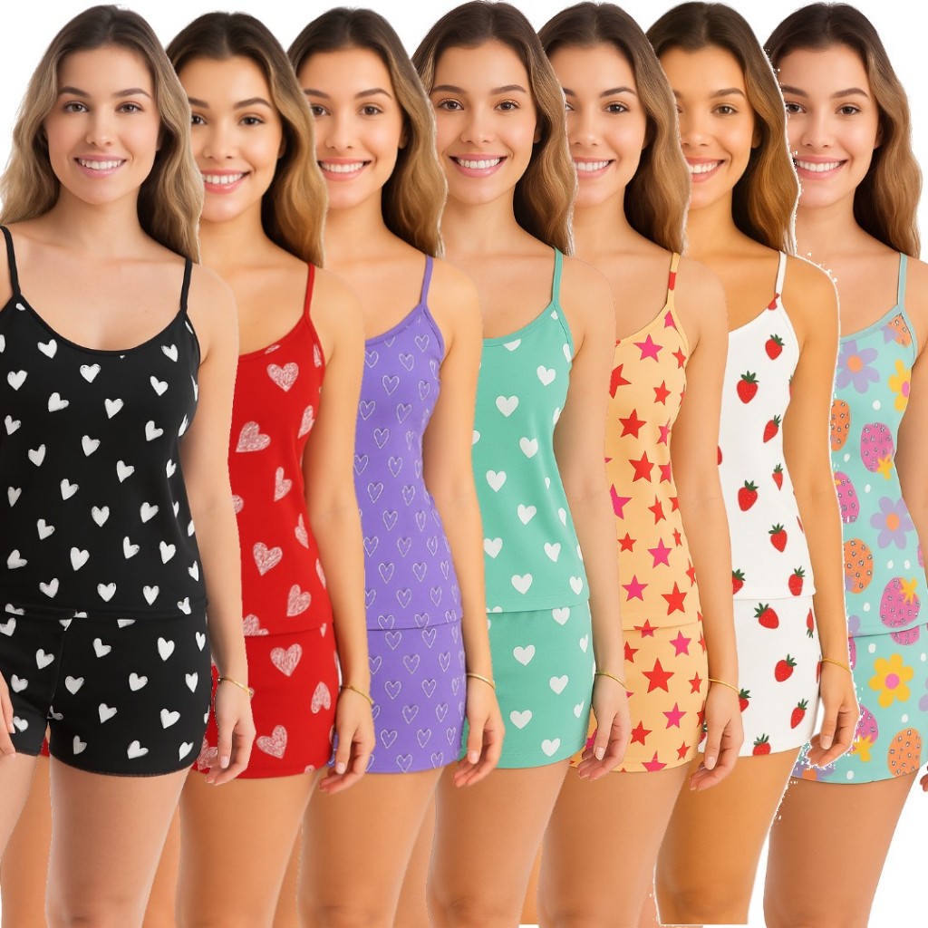 Kit Baby Doll Pijamas Short Conjuntos Feminino Conjunto Pijama Feminina Qualidade Premium Estampados