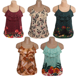 Kit 3 Regata Feminina  Babado Malha Fria Excelente Liganete Estampadas em Oferta na Shopee