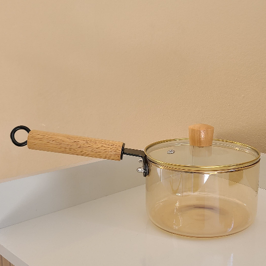 Panela de Vidro Transparente Cozinha Com Tampa Cabo de Madeira 1,8L em Oferta na Shopee