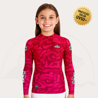 Camiseta Camisa Blusa Infantil Criança Camuflada Rosa Pink Proteção Solar UV50 Pesca, Praia, Bike