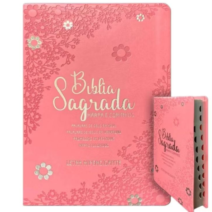 BÍBLIA L. HIPERGIGANTE FULL COLOR C/ ÍNDICE - FLORAL MARGARIDA ROSA em Oferta na Shopee