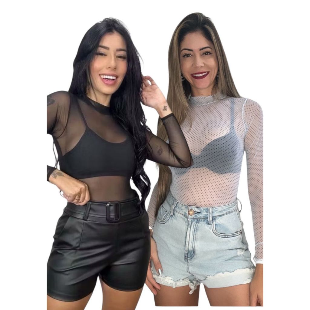 Body De Tule Feminino Manga Longa Básico