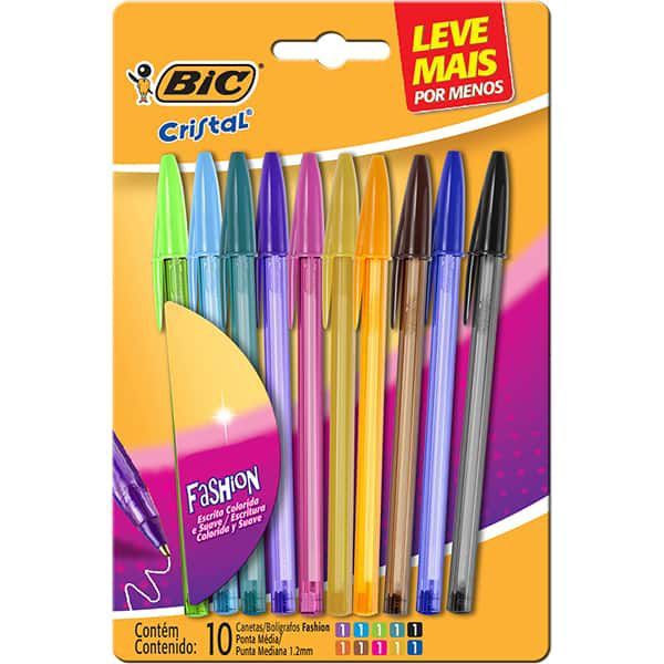 Jogo de 10 Canetas Coloridas BIC Cristal – 10 Unidades  | Ponta 1.2mm | Leve Mais por Menos | Escola - Escritório em Oferta na Shopee