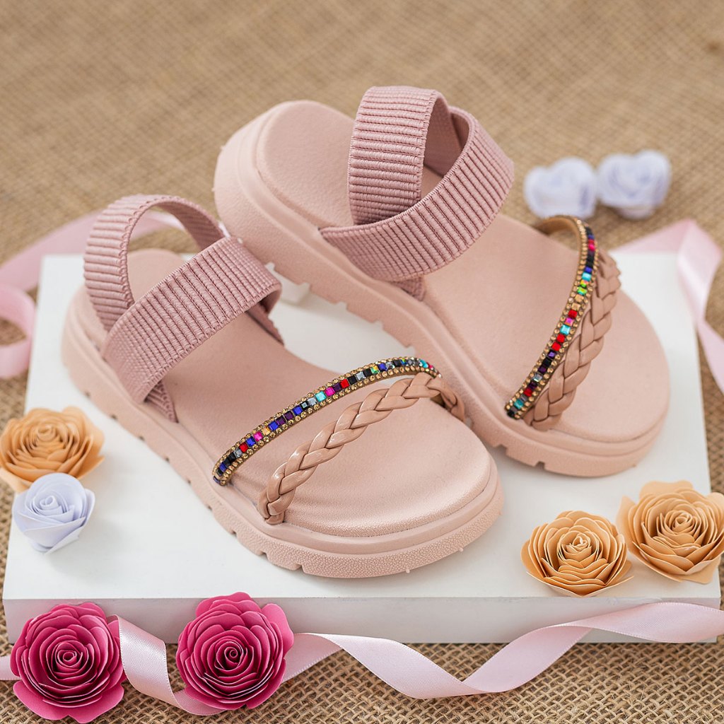 Sandália Infantil Comfortflex Menina Com Tira Trançada Rosa E Tira De Strass Colorido Dia Das Crianças em Oferta na Shopee
