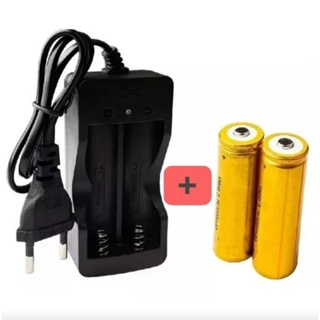 Carregador Duplo com molas + Duas Bateria 18650 Recarregável em Oferta na Shopee