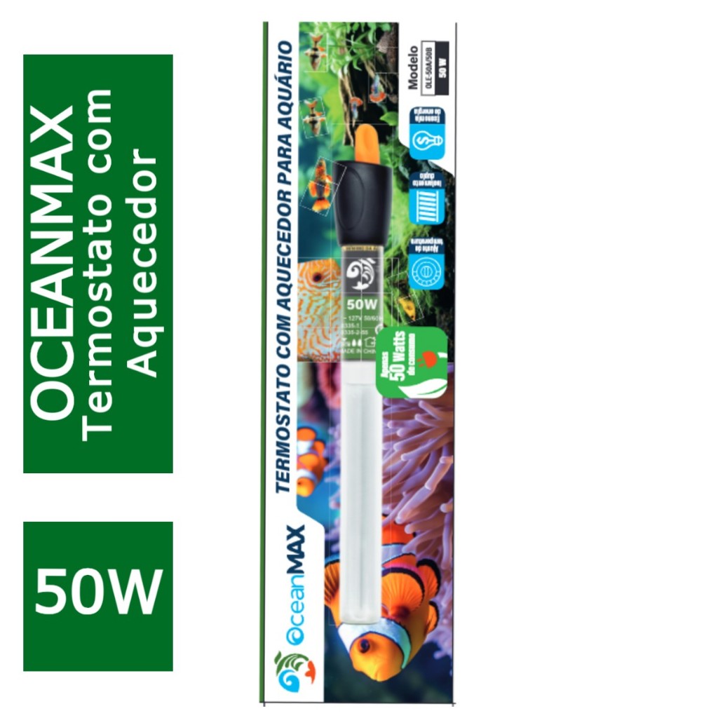 Termostato Com Aquecedor para aquário Oceanmax 50W  Aquários de até 60 litros em Oferta na Shopee