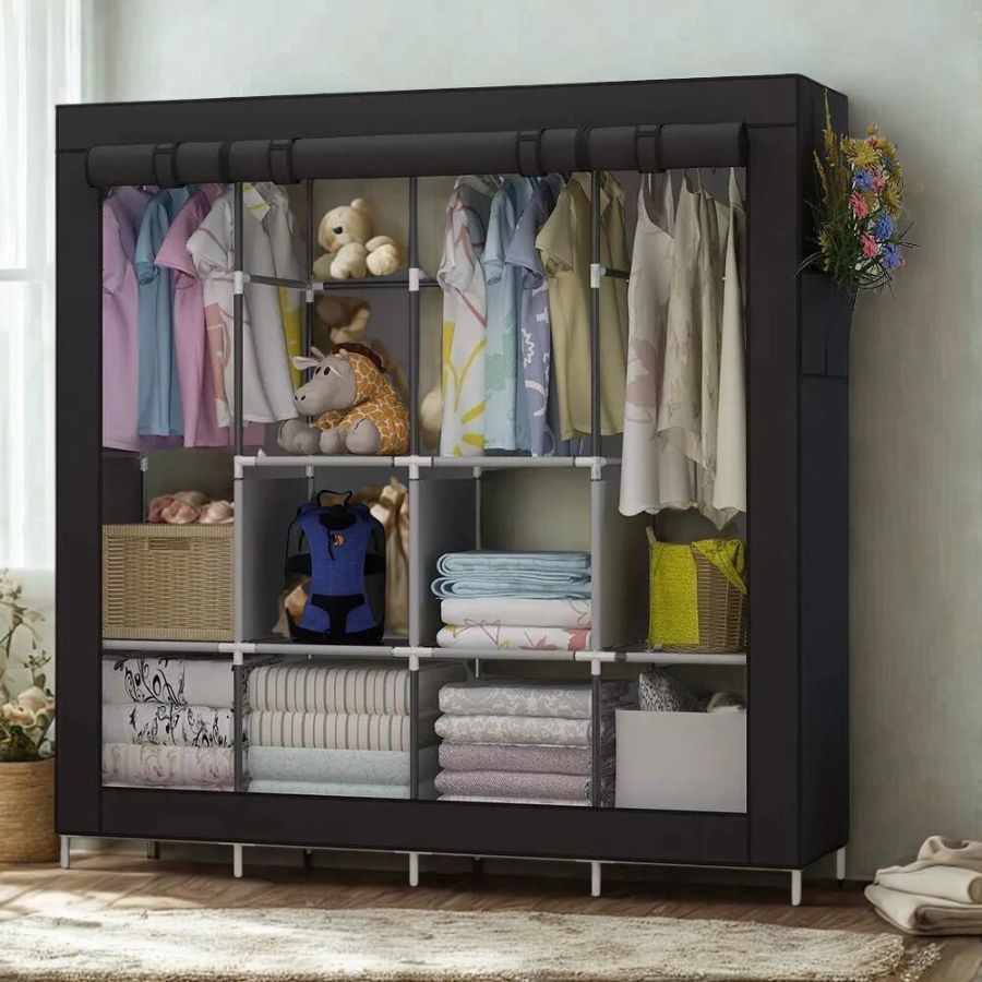 Guarda-Roupa Dobrável Portátil com Estrutura em Aço e Tecido TNT  Organizador de Roupas para Quarto