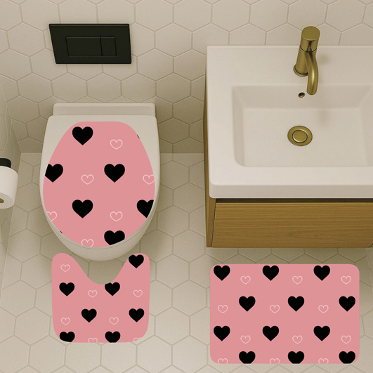 Kit Jogo de Tapete de Banheiro 3 Peças Coração Antiderrapante