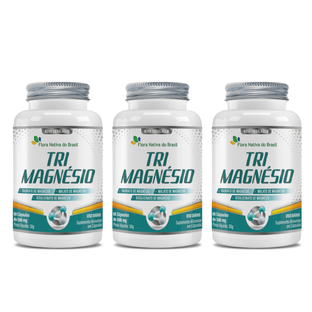 Kit 3x Tri-magnésio 500mg (60 cápsulas) - Flora Nativa