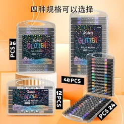 Kit de 12/24/36/48 Caneta Macadora Glitter de dupla ponta tinta de brilho marcadores aquareláveis