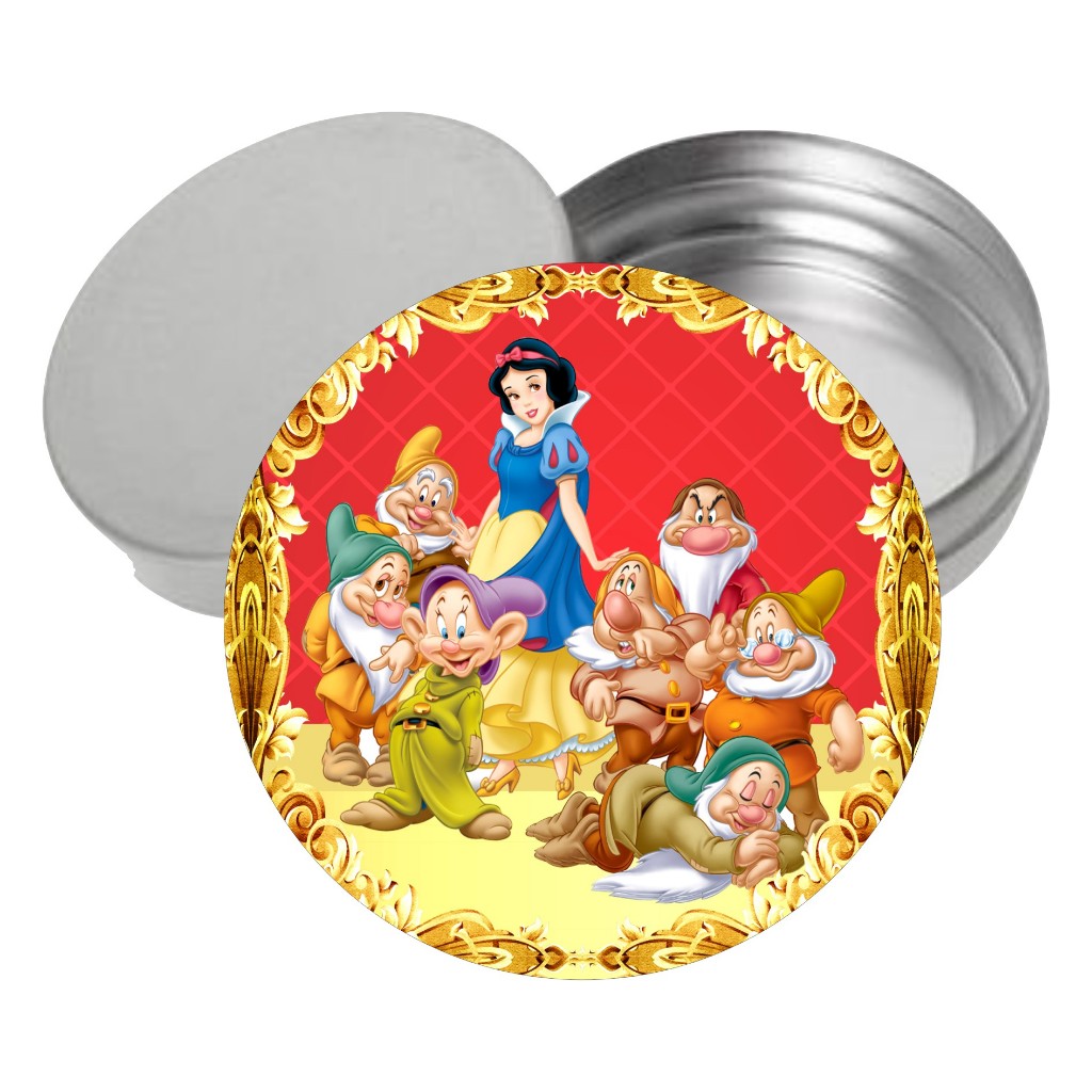 Adesivo + Latinha Branca de Neve 5cm - Acrílico Decoração Festa Aniversário Lembrancinha