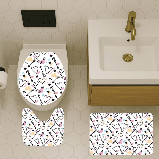 Tapete Jogo de Banheiro Premium Kit 3 Peças de Banheiro Antiderrapante Coração e Flecha  (Job 136)