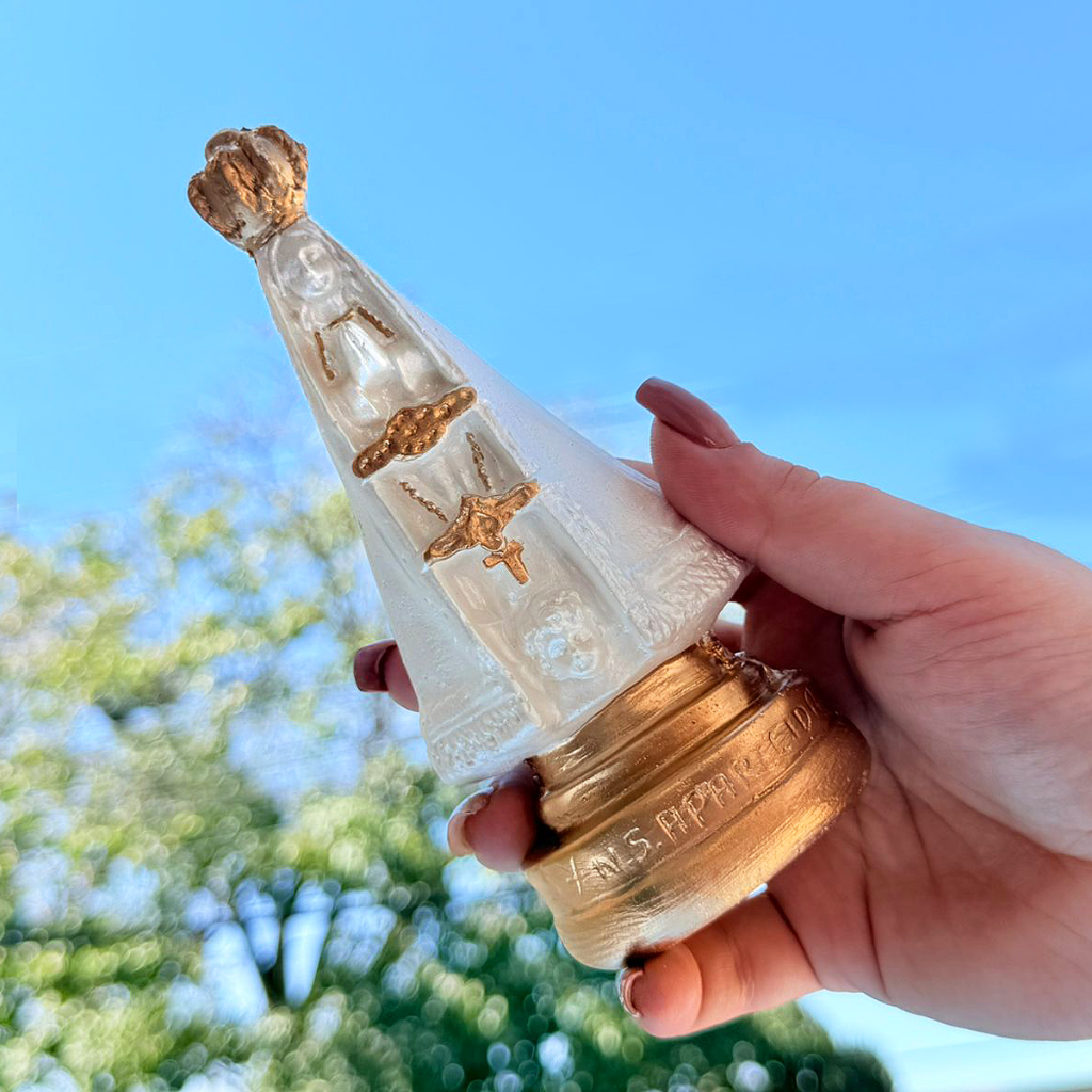 imagem nossa senhora aparecida 15 cm gesso perolado e dourado