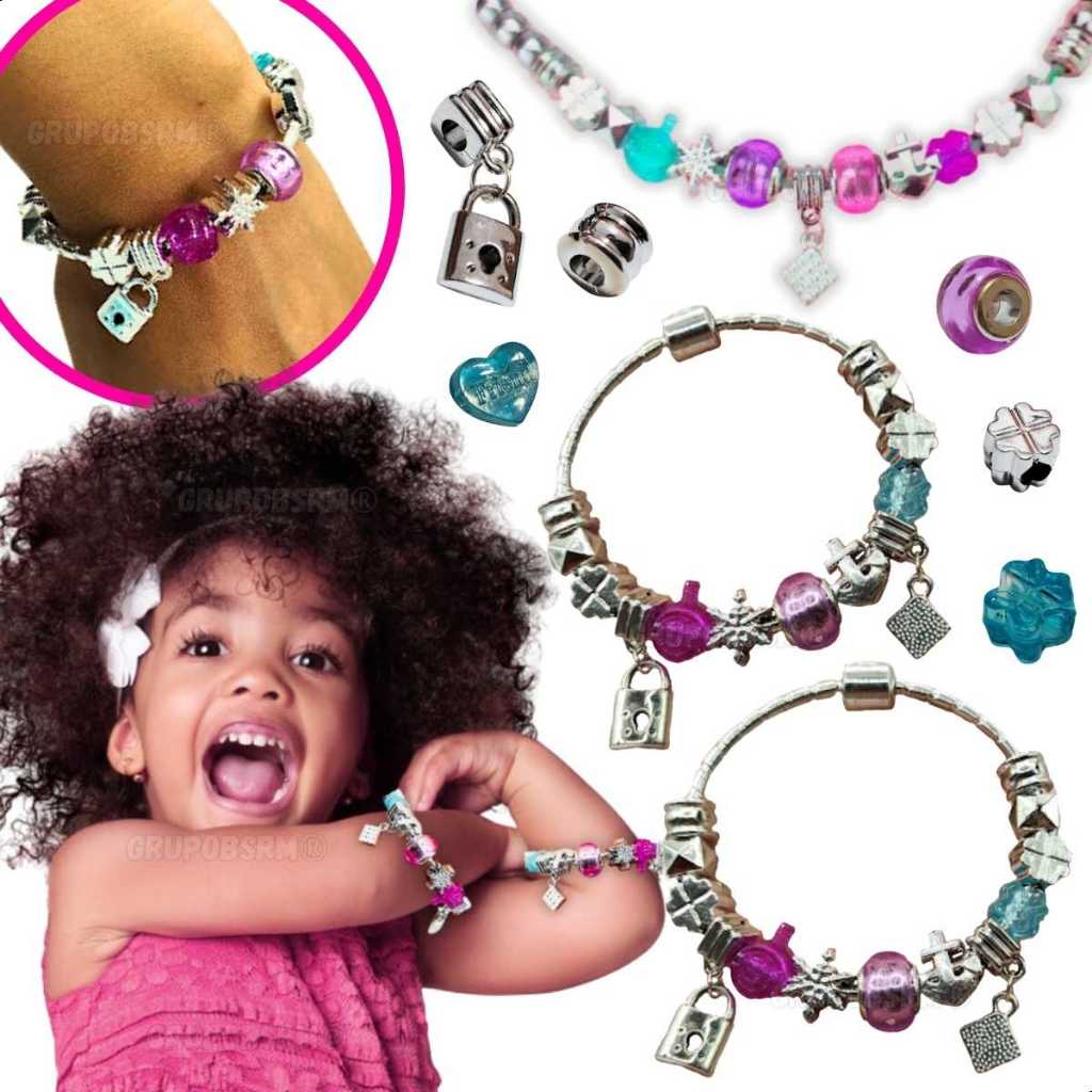 Kit Pulseira Infantil Colar Miçanga Pandor DIY Brinquedo Educativo Presente Menina 5 6 7 Anos Natal