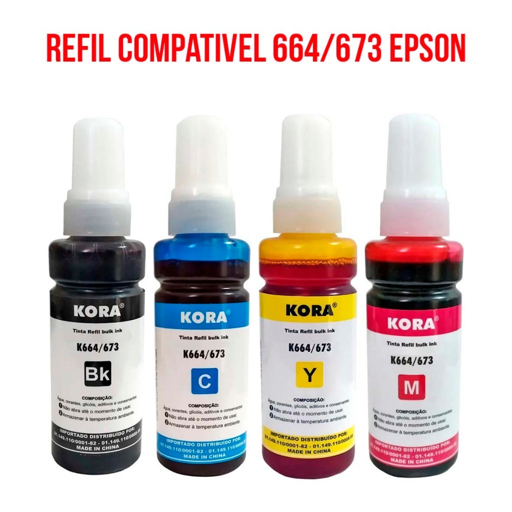 Tinta refil tanque 664 673 kora compativel para Impressoras epson L395 L365 L220 L455 L380 L375
