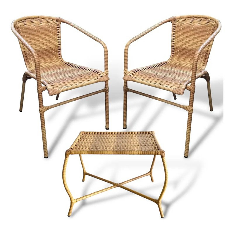 Conjunto 2 Cadeiras c/ mesa de centro em junco vime cadeiras semi inclinada