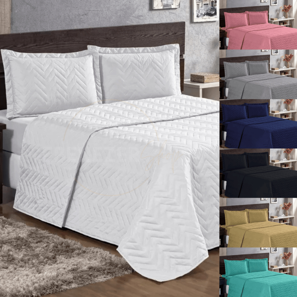 Jogo de Cama Matelado Cobre Leito 03 Peças Casal Queen e King Colcha Dupla Face Tecido Macio Premium