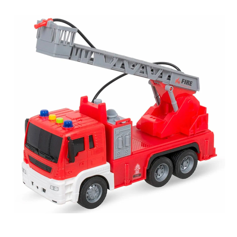 Detalhes do Caminhão Bombeiro Fricção Escada Lança Água - DM Toys