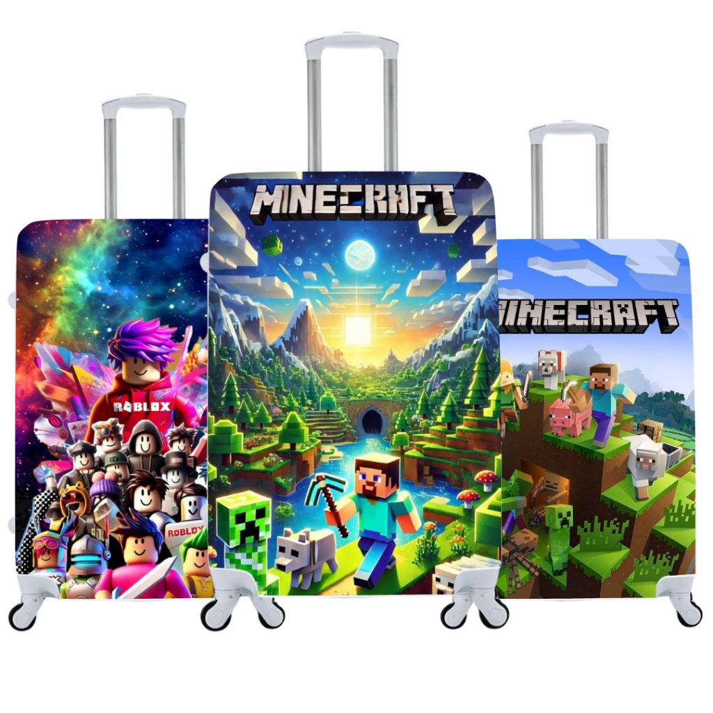 Capa De Mala Personalizada Minecraft e Roblox Personagens Viagens Bagagem