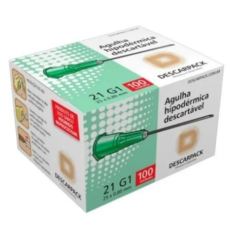 Agulha HiPodérmica Descartável 25x0,80 Descarpack 100 Unidad