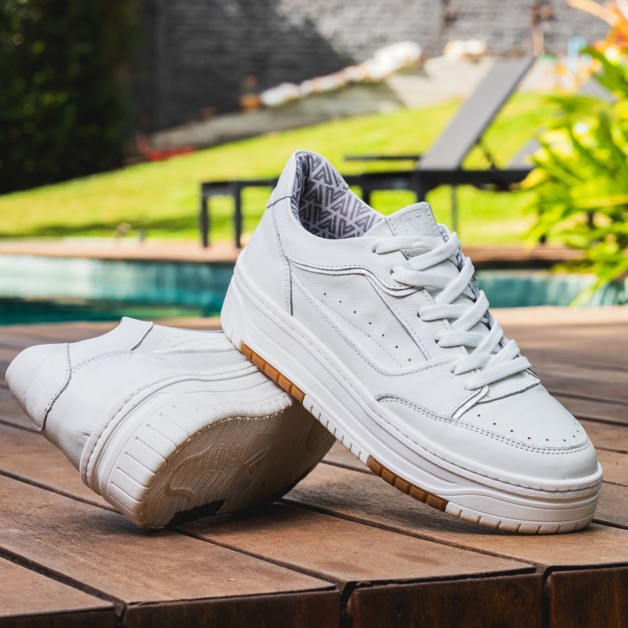 Tênis Feminino Vittal Couro Legítimo Aura Branco Solado Flatform Confort Minimalista em Oferta na Shopee