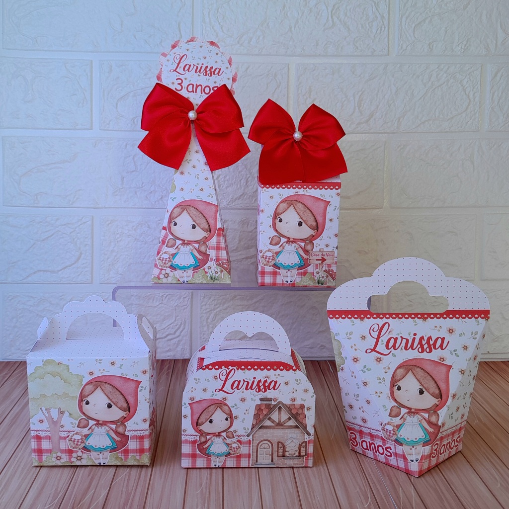 Kit Festa Personalizados Chapeuzinho Vermelho - Caixinhas para Lembrancinhas Aniversario (PEGUE E MONTE)