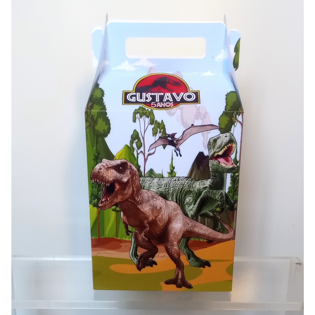 SACOLINHA/CAIXA MALETA GRANDE/BIG PERS PERSONALIZADA PARA LEMBRANCINHA DE FESTA/ANIVERSÁRIO - DINOSSAUROS/JURASSIC PARK.