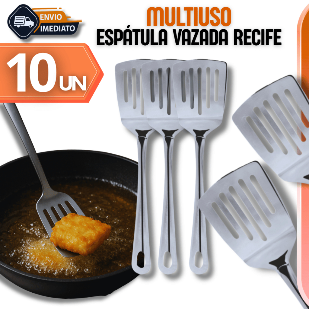 Jogo 10 Peças Espátula Vazada De Aço Inox Premium Para Cozinha Prática E Fácil De Se Usar Variáveis  Casa Cozinha